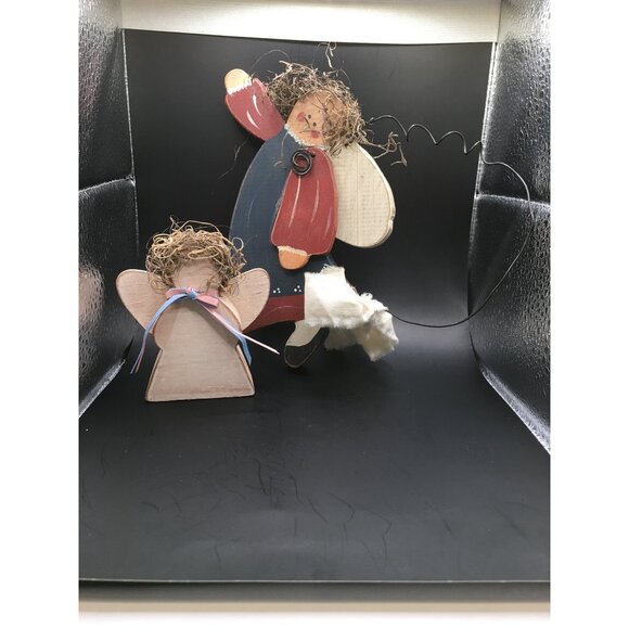 Vintage Handmade Wood Angels Ornaments with Wire Christmas Holiday Decor SET - Picture 5 of 15
